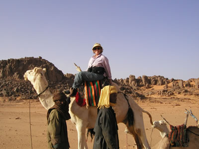 Diane LeBow on a camel ... somewhere