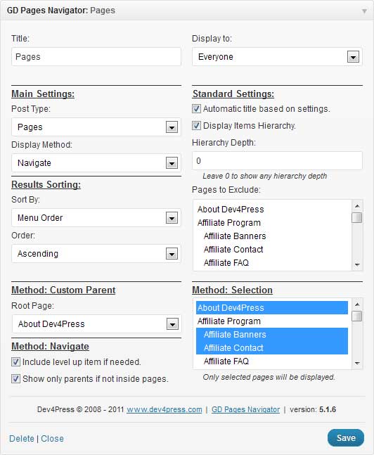 Use this widget to change the way navigation works for pages and other hierarchical post type with different navigation methods.