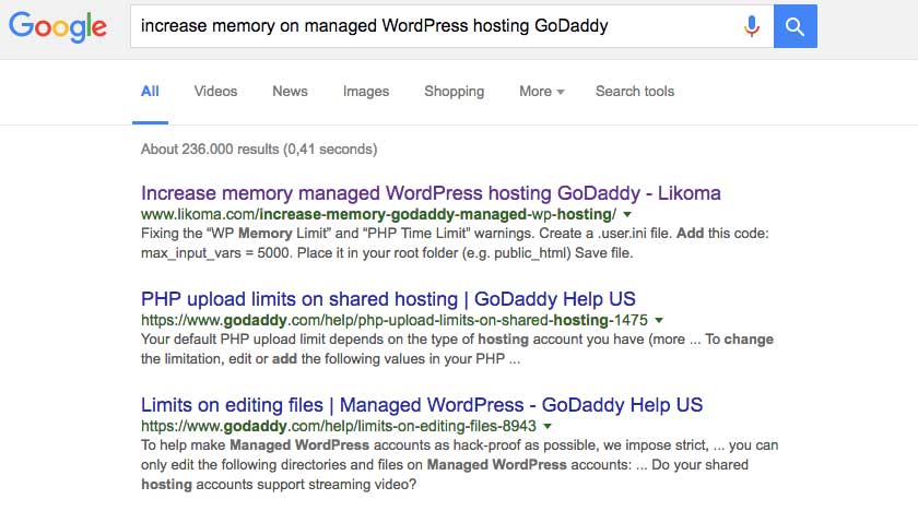 Increase memory on managed WordPress hosting GoDaddy