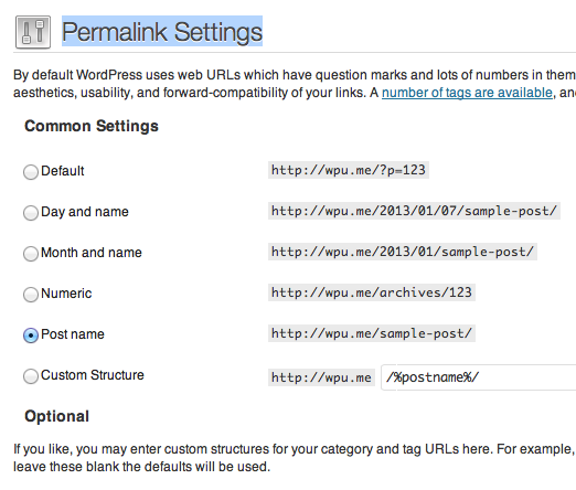 Permalink Settings Post Name