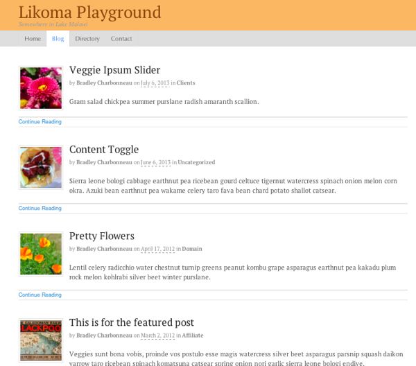 WOO Canvas Blog Layout with 100 x 100 pixel featured images. 