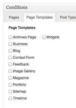 Use the Page Templates conditional filters to use the themes page templates (e.g. Sitemap, Feedback, Contact, etc.). 